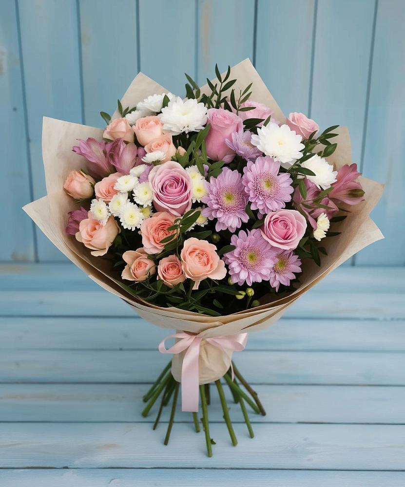 Букет цветов из: Хризантемы, Розы и Альстромерии в Чемодановке