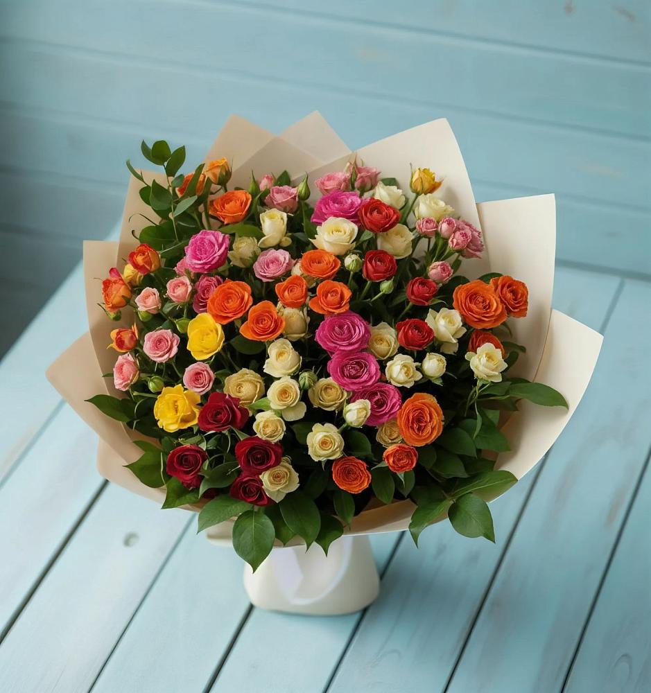 Букет Микс из разноцветных кустовых роз в Чемодановке