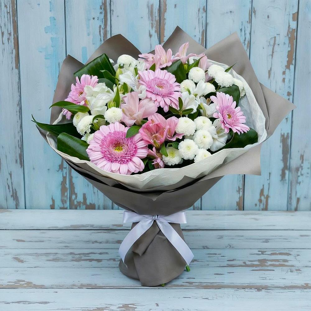 Букет цветов из: Герберы, Альстромерии и Хризантемы в Чемодановке